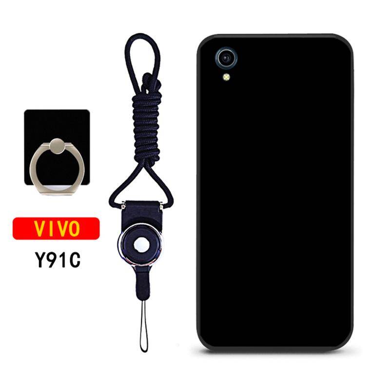 Ốp điện thoại Vivo y91c, màu đen, trơn, siêu mỏng, chống sốc, trơn, bằng silicon TPU mềm, dẻo, có nắp lưng trong mờ