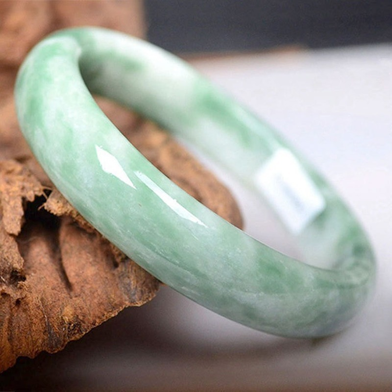 Vòng tay ngọc bích tự nhiên vòng tay ngọc bích đá mã não xanh lá nhạt vòng tay rộng trang sức vòng tay ngọc quý cô thanh lịch tặng quà vòng tay ngọc bích