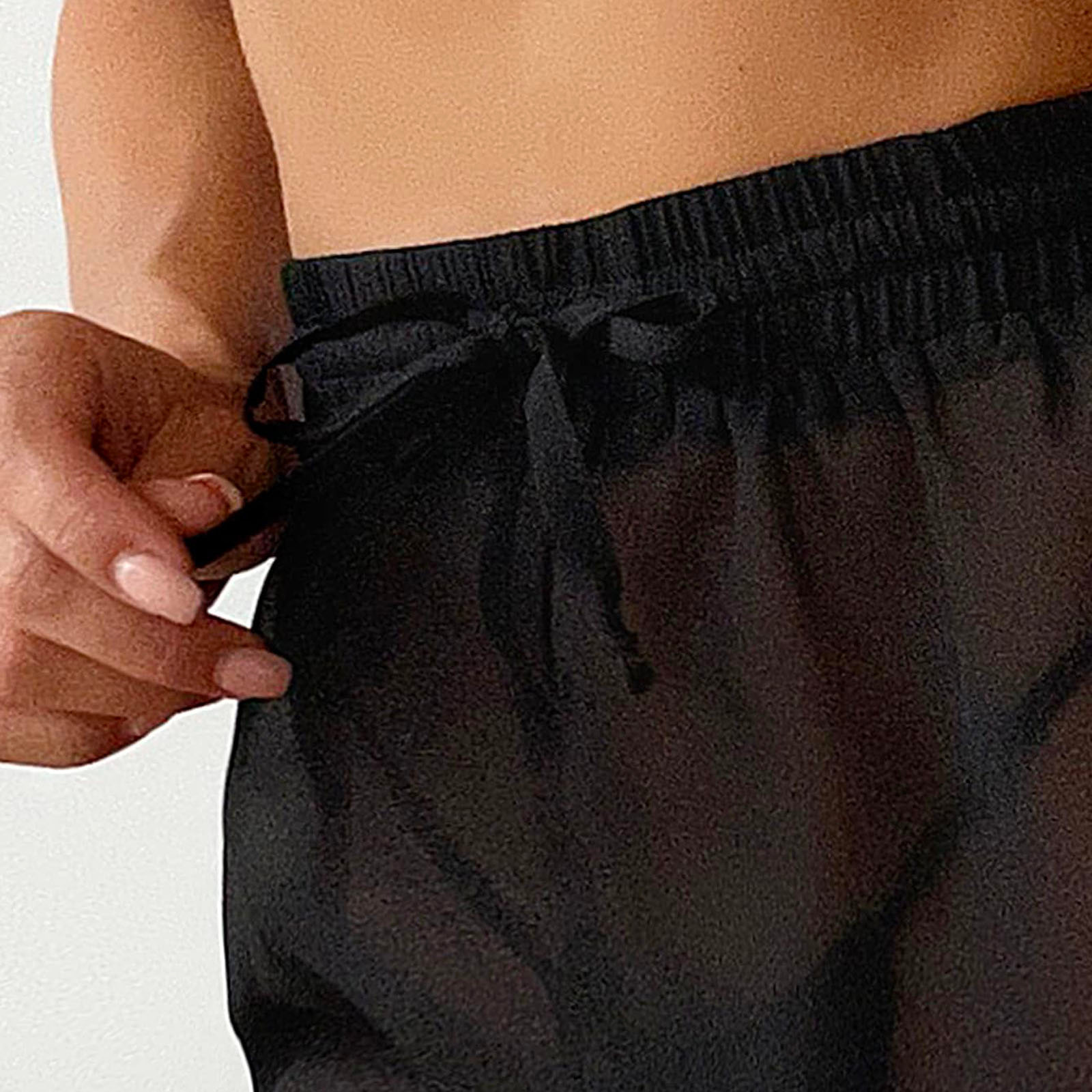 Pakaian harian-N ‖wanita Mesh seluar pendek Bikini Beach Cover Up seluar pendek Beach bungkus Bikini Wraps untuk pakaian renang Ruffle Drawstring Cover Up Beachwear Covers