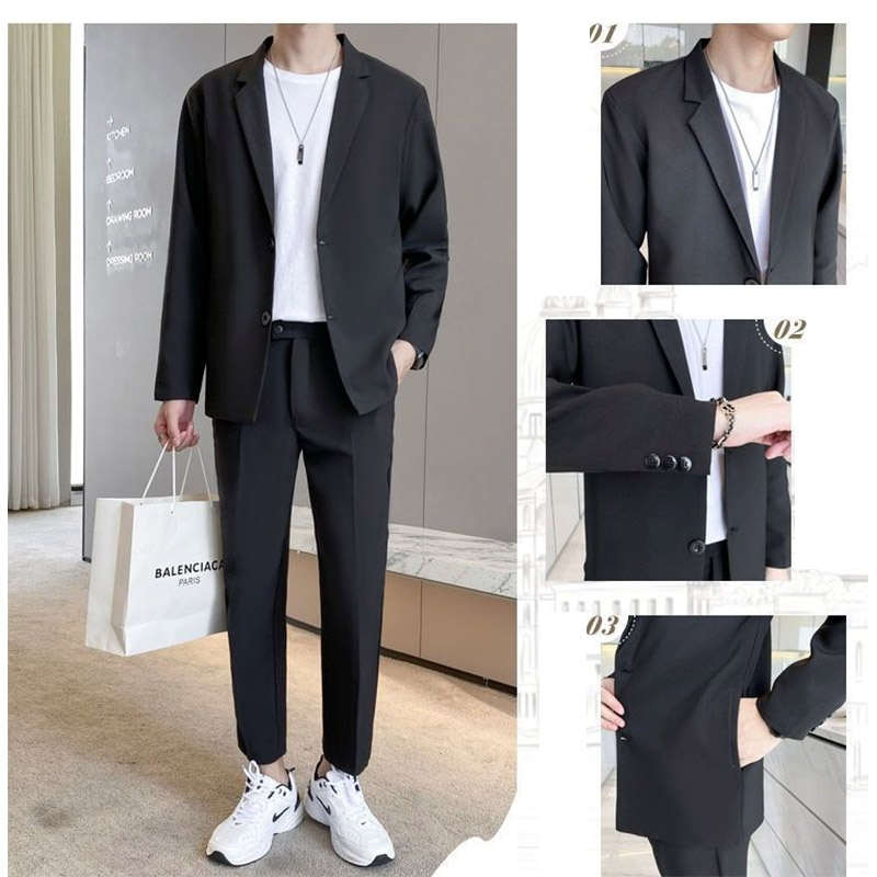 GO THRU Men's suits Leisure set Trendy coat Straight-leg trousers Uniform men's small suit (jacket + pants) ราคา 644 บาท*ส่งฟรี