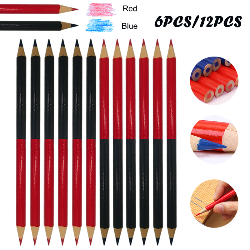 6Pcs/12Pcs Carpenter ดินสอคู่สีฟ้าสีแดงดินสอ Woodworker ดินสอทำเครื่องหมายสำหรับห้องปฏิบัติการดินสอสีแดงและดินสอสีฟ้าขายดี
