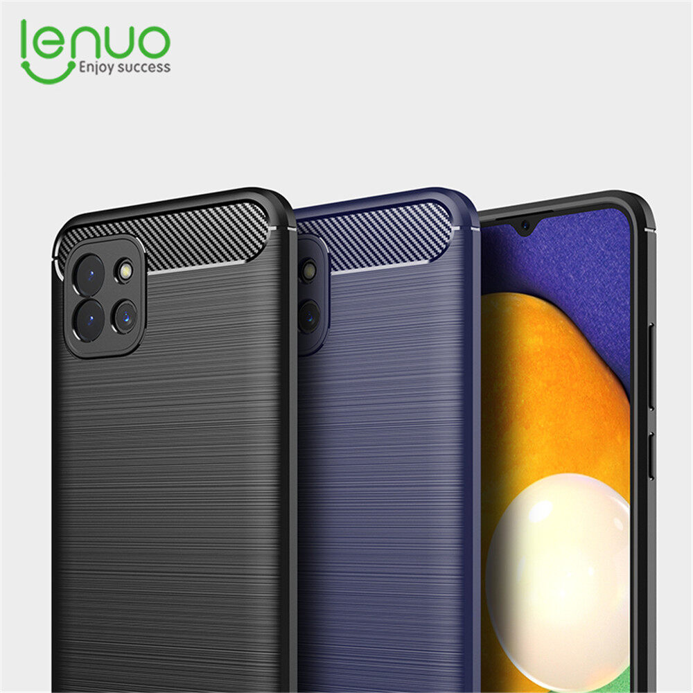 Lenuo Cho Samsung Galaxy A03 Trường Hợp-Sợi Carbon Điện Thoại Di Động Chải Silicone Ốp Lưng TPU Bìa
