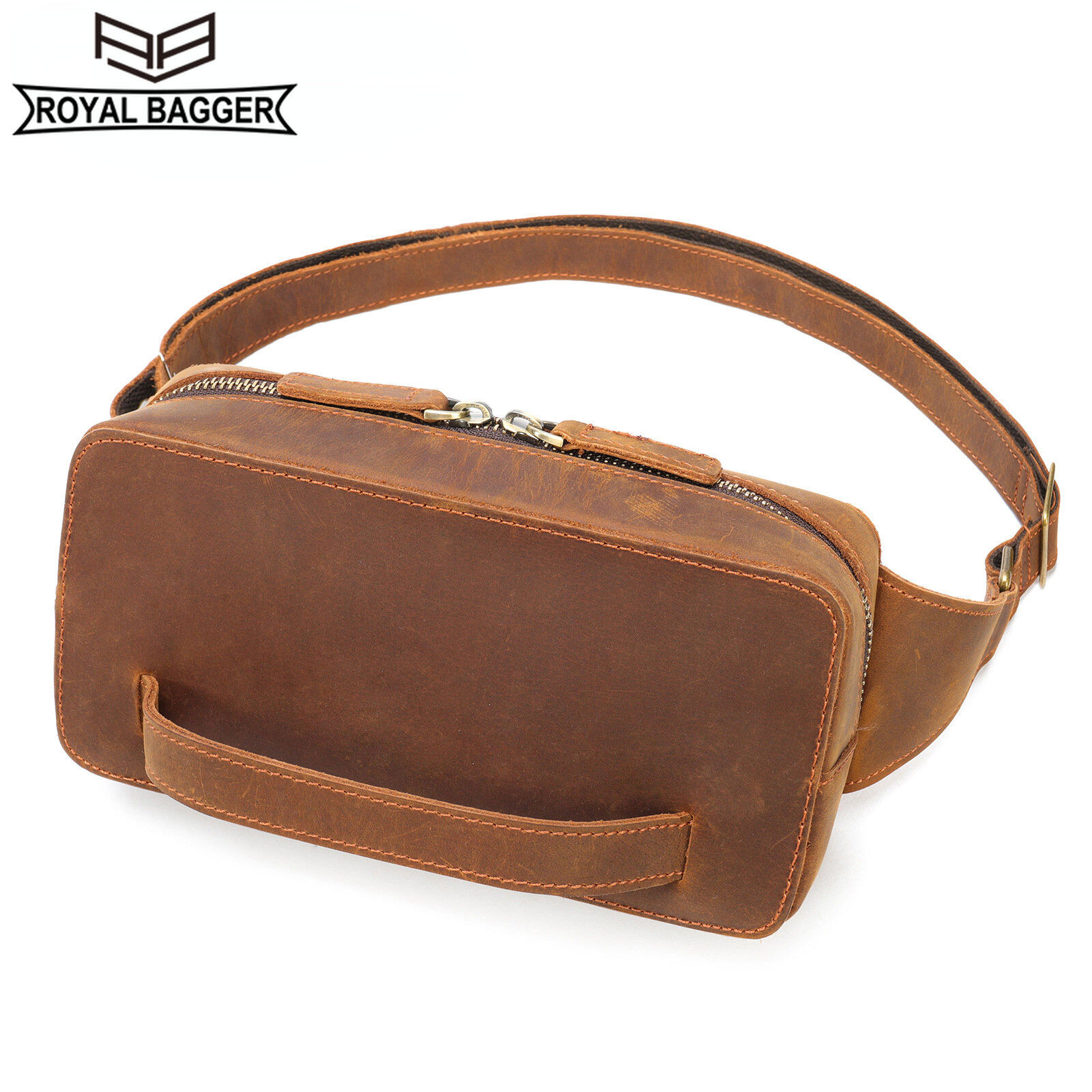 Royal Bagger New Retro Chest Bags for Men Grazy Horse Leather Casual Large Capacity All-match Crossbody Bags Multifunction Waist Bags ราคา 1,399 บาท*ส่งฟรี