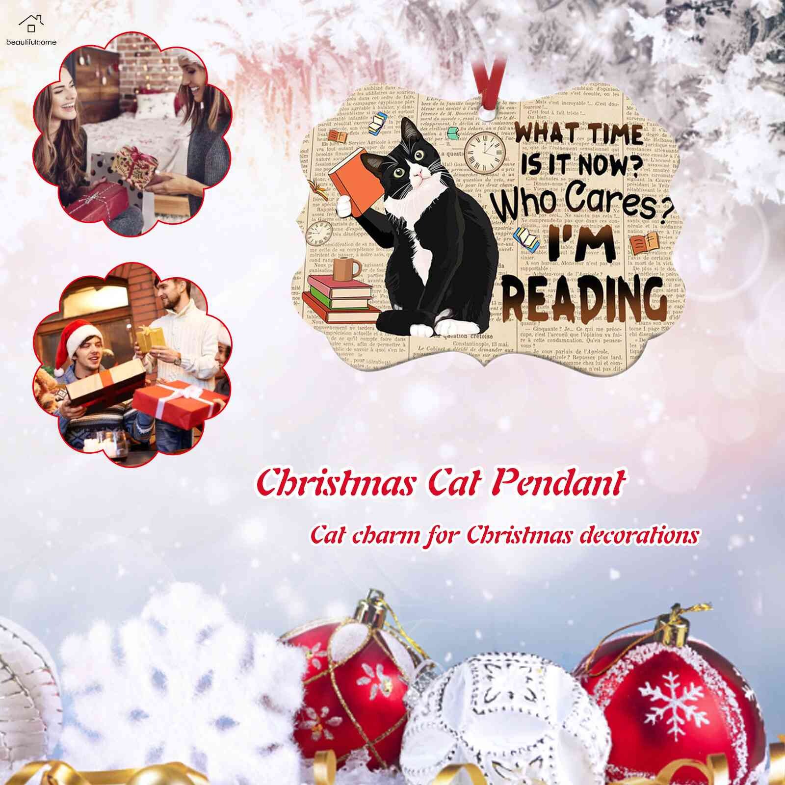 Acrylic Merry Xmas Cats Charms Cartoon Double Sided Printed Cars Hanging Sign Reusable DIY Cat Board Charm Durable Art Crafts Holiday Party Supplies