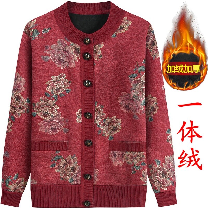 ♧●♝áo len ấm áp cho người trung niên và người già áo len dệt kim cho một người đàn ông lớn tuổi cho nữ áo khoác nữ ngoại cỡ