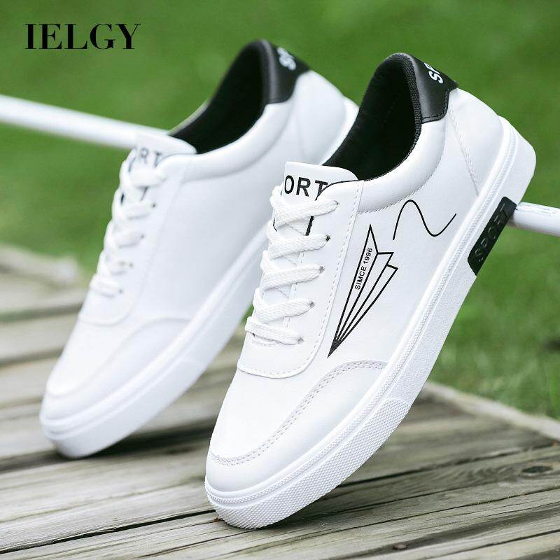 IELGY Giày Thể Thao Màu Trắng Họa Tiết Phiên Bản Hàn Quốc PU, Tất Cả Các Trận Đấu Của Nam, Giản Dị Nông Miệng Thoáng Khí