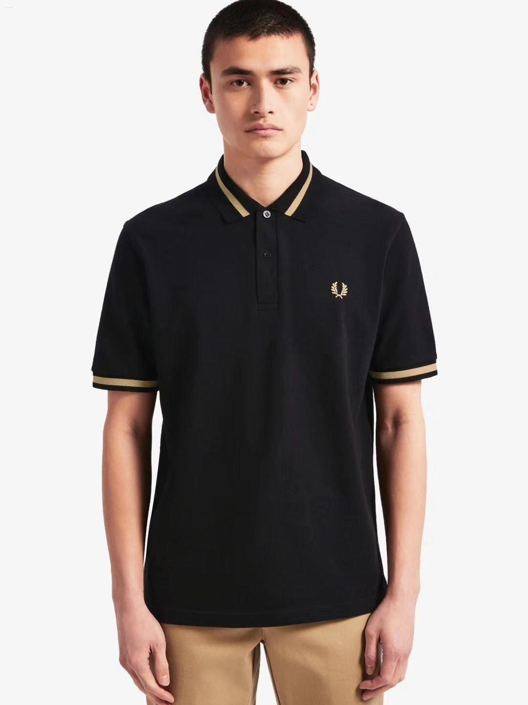 Fred Perry Áo polo nam mùa hè ngắn tay kinh doanh Tai lúa mì polo thêu ve áo mỏng phù hợp với tiêu chuẩn Anh cotton