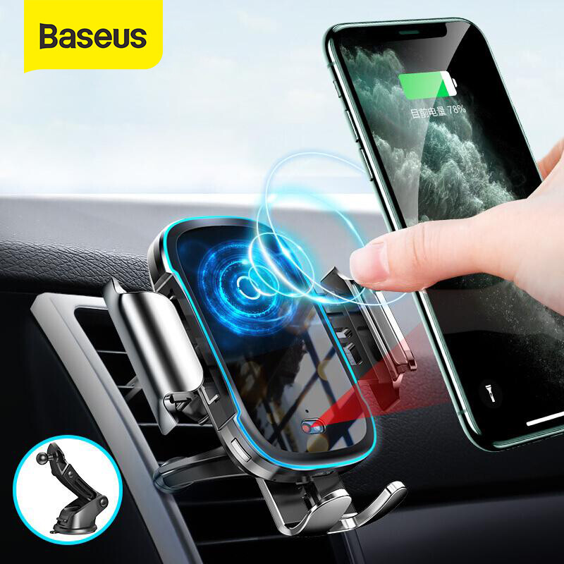 Baseus Giá Đỡ Điện Thoại Trên Xe Hơi 2 Trong 1 Dành Cho iPhone 11 Pro Max Samsung Note 10 Sạc Xe Hơi Tự Động Sạc 15W HuaWei XiaoMi Vivo Giá Đỡ Điện Thoại Hút Và Cửa Thoát Khí