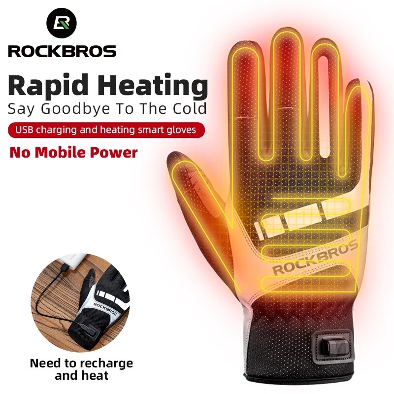 Rockbros găng tay sưởi ấm găng tay xe máy có đệm sbr chống sốc găng tay mùa đông đạp xe phản quang phụ kiện xe đạp