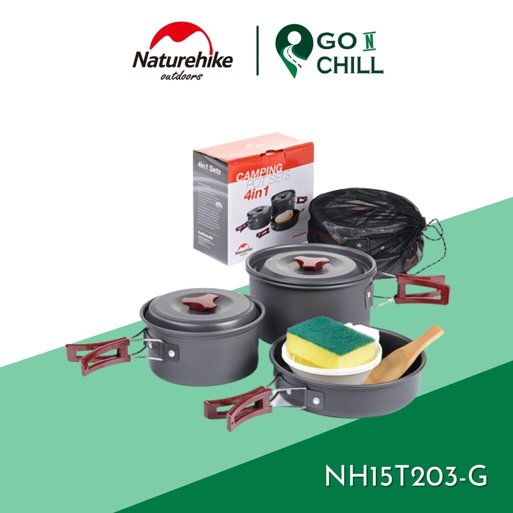 Bộ nồi nấu ăn dã ngoại camping 3 món có vung cho 2-3 người NatureHike NH15T203G
