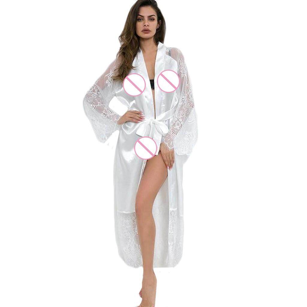 SJWY Áo Choàng Kimono Satin Ren Lụa Gợi Cảm Cho Nữ Áo Choàng Tắm Đồ Lót Đồ Ngủ Thắt Lưng Đồ Ngủ Polyester Màu Đen L 35