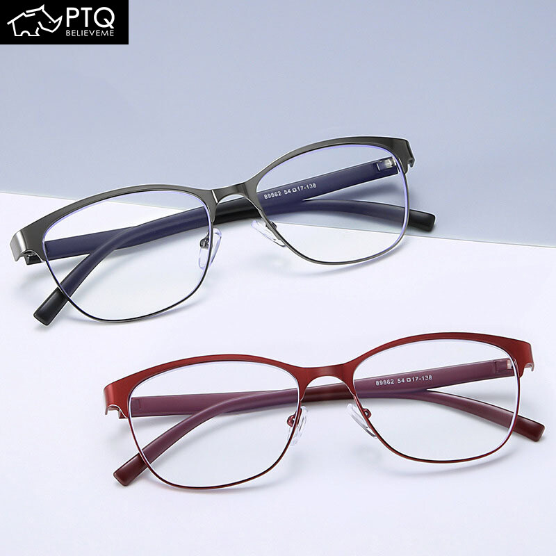PTQ Cat Eye Reading Glasses for Women Anti Blue Light Eyeglasses Presbyopic Glasses Metal Frame
