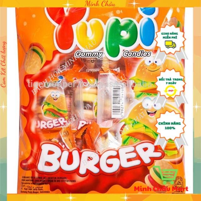 Kẹo dẻo yupi burger 96gr gồm nhiều lớp kẹo dẻo nhiều màu sắc