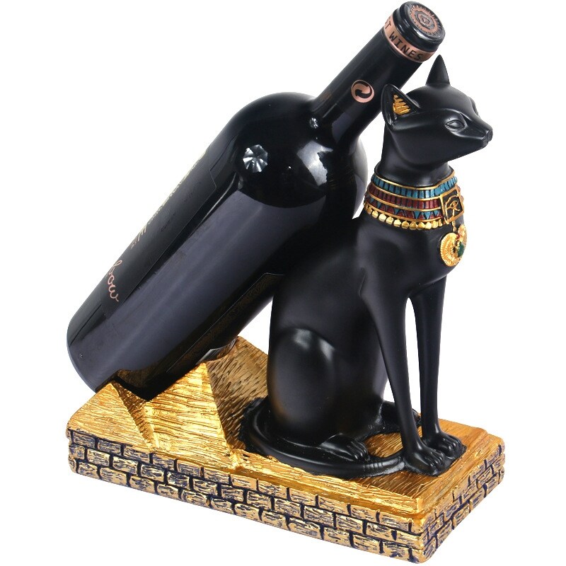 ■▦○ Resin Egyptian Cat and Dog God Creative Wine Rack Bottle Holder Home Decoration Accessories Modern Figurines Interior