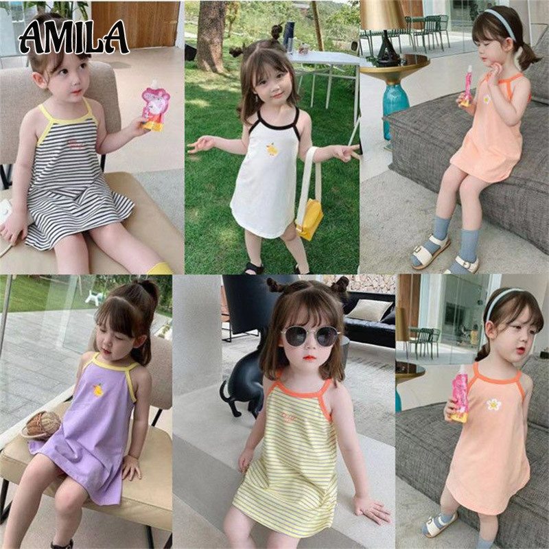 AMILA girls sundress summer new children's pajamas pure cotton camisole nightdress cute girls dress ราคา  157 บาท*ส่งฟรี
