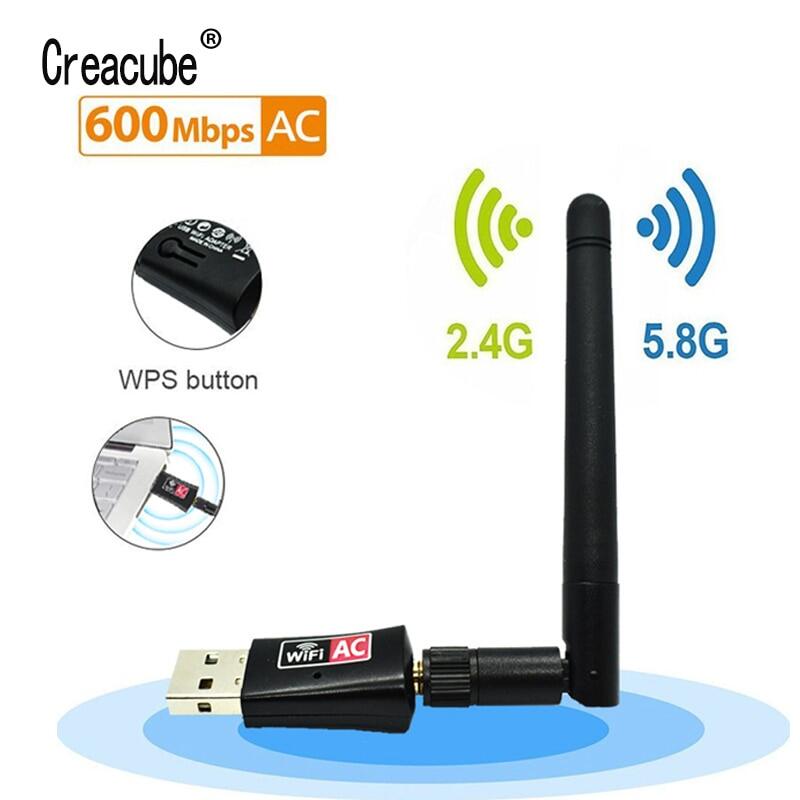 Creacube 600M ไร้สาย USB อะแดปเตอร์ WiFi การ์ดเน็ตเวิร์ก WIFI 2.4/5G Dual Band เสาอากาศเครือข่ายคอมพิวเตอร์การ์ด LAN