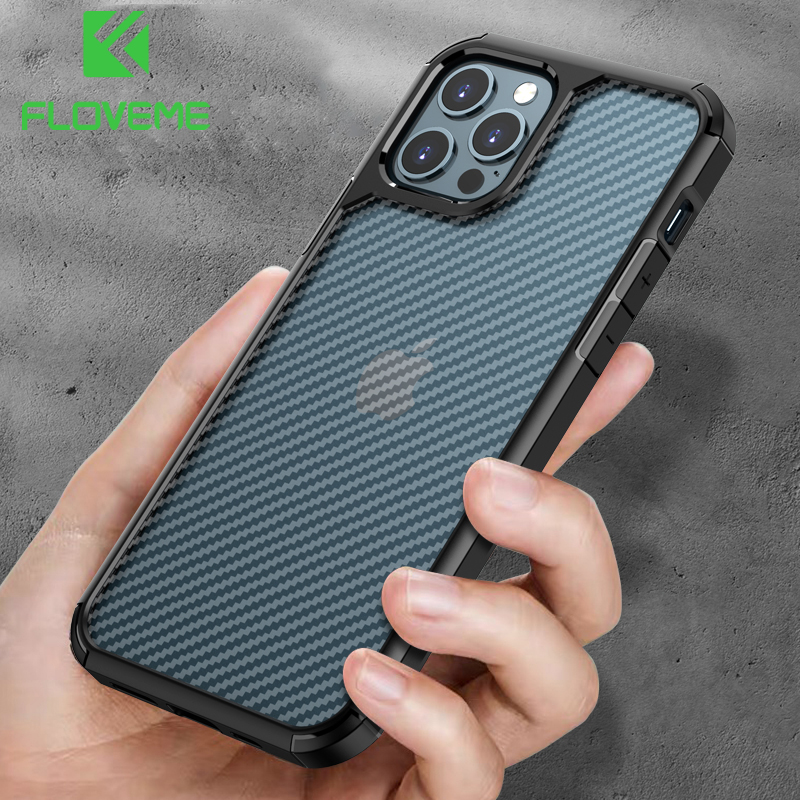 Floveme Ốp lưng sợi Carbon cứng cho iPhone 15 14 13 12 11 Pro Max 13 12 Mini XS Max XR X bằng nhựa PC mờ cưỡng chế bảo vệ cho iPhone 7 8 Plus