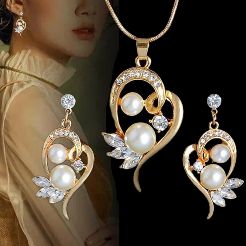 Bộ Bông Tai Vòng Cổ Dây Chuyền Pha Lê Kim Cương Thời Trang Sang Trọng Bộ Trang Sức Vòng Cổ Bông Tai Mặt Hoa Thời Trang