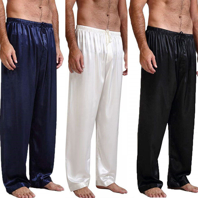  Quần Áo Ngủ Nam Quần Ngủ Dài Màu Trơn Đồ Ngủ Rộng Quần Dài Vòng Eo 
