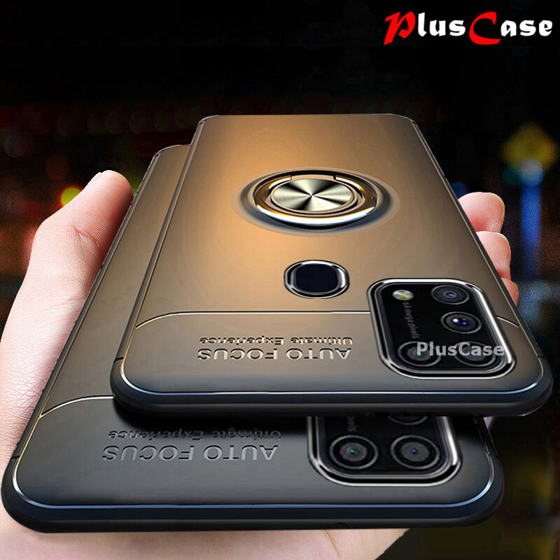 PlusCase Giá Đỡ Nhẫn Cho Samsung Galaxy M31 Ốp Đứng Ốp Silicon Mềm Khung Từ Tính Ốp Điện Thoại Mỏng TPU