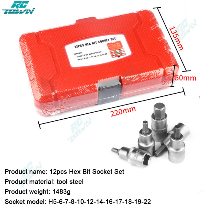 12pcs 1 2 Professional Drive Impact Hex Bit Socket Set H5 H6 H7 H8 H10 H12