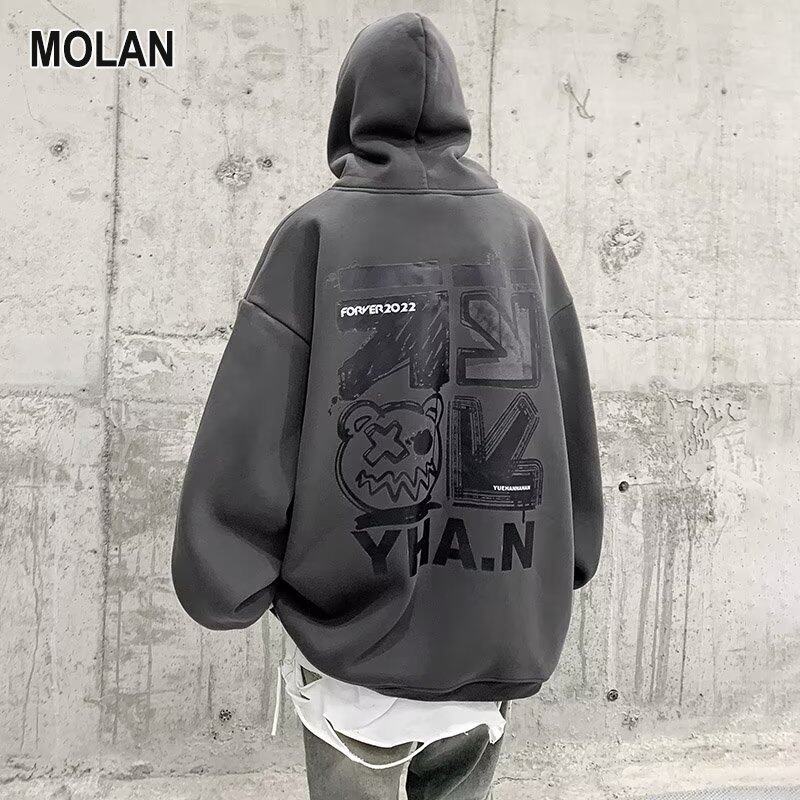 MOLAN Áo Hoodie nam mới cỡ lớn dáng rộng họa tiết đẹp trai cho thanh thiếu niên