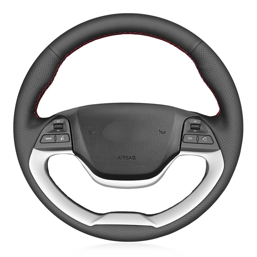Bọc vô lăng ô tô khâu tay bằng da pu giả màu đen cho kia morning 2011-2016 picanto 2012-2015