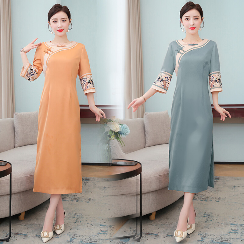 Sườn xám đầm phiên bản cải tiến đầm xuân thu 2023 đầm tang mới trang phục trà trung quốc phong cách dân tộc trung quốc dài