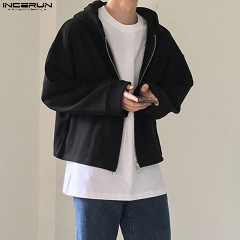 Incerun áo nỉ có mũ có khóa kéo cho nam áo khoác áo khoác áo khoác áo khoác áo khoác áo khoác áo khoác