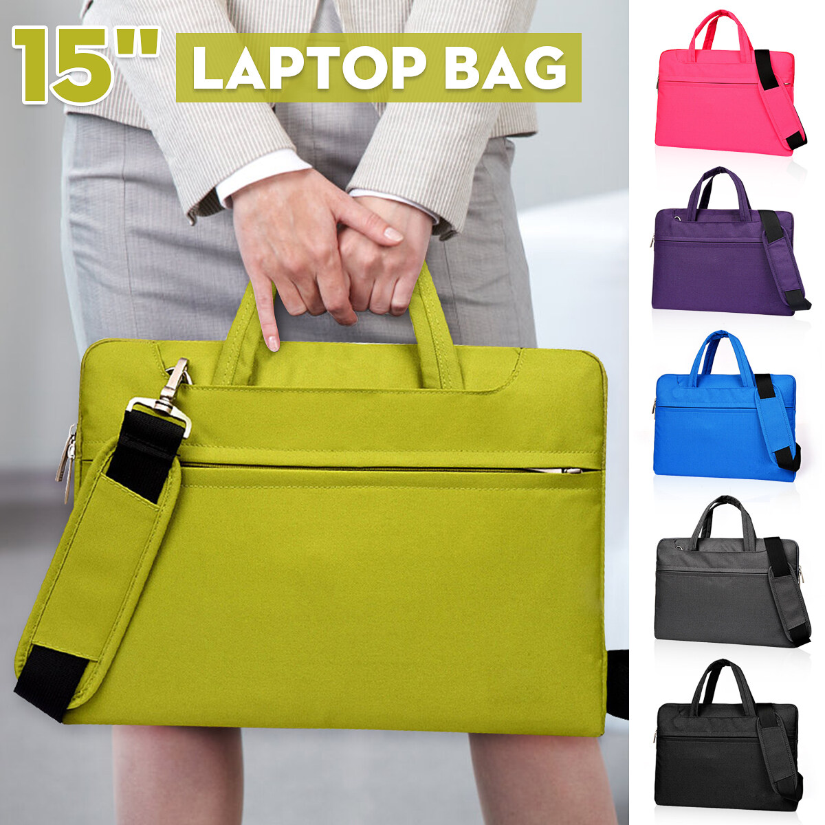 Generic 15 Inches Shockproof Waterproof Nylon Laptop Bag Case Notebook Carrying Case Green