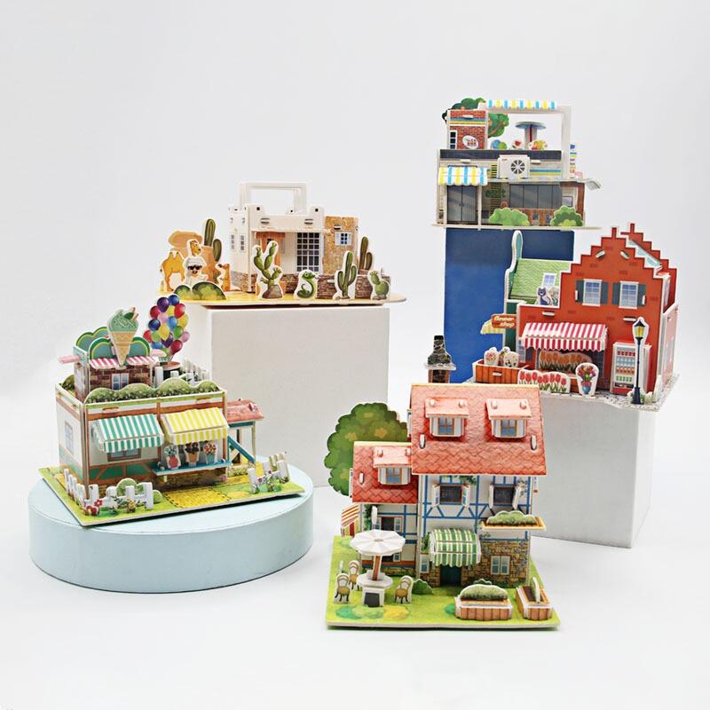5 Pcs/Set Paper Card 3D Puzzle DIY Hand-Assembled Building House Model Educational Toys For Children's Gift