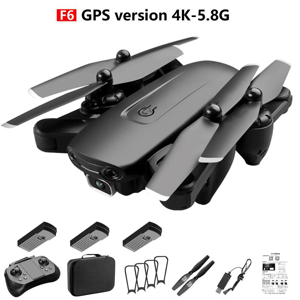 F6 GPS เครื่องบินควบคุมระยะไกล4K กล้องคู่ FPV เครื่องบินควบคุมระยะไกล WiFi พับ RC เครื่องบินสี่แกนของขวัญ