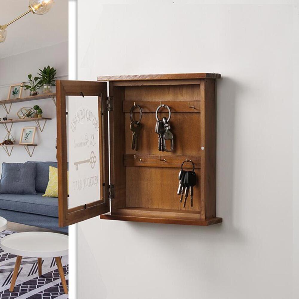 Bằng gỗ chính Tủ lưu trữ hộp móc treo chìa khóa với móc treo Hộp chìa khoá trang trí nội thất Móc Treo Chìa Khóa Treo Tường Hộp