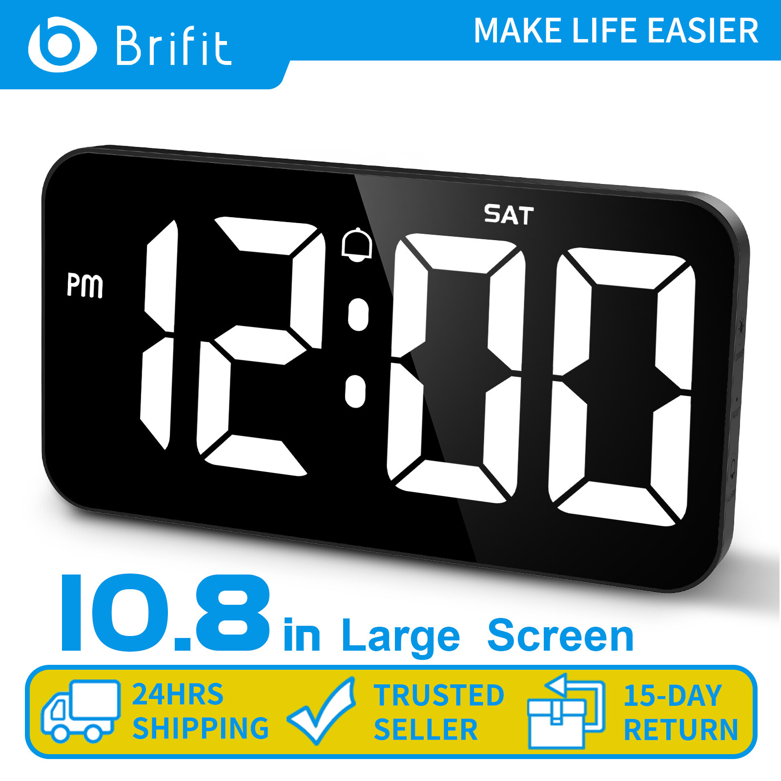 Brifit Đồng hồ báo thức kỹ thuật số 10.8 inch Đồng hồ treo tường