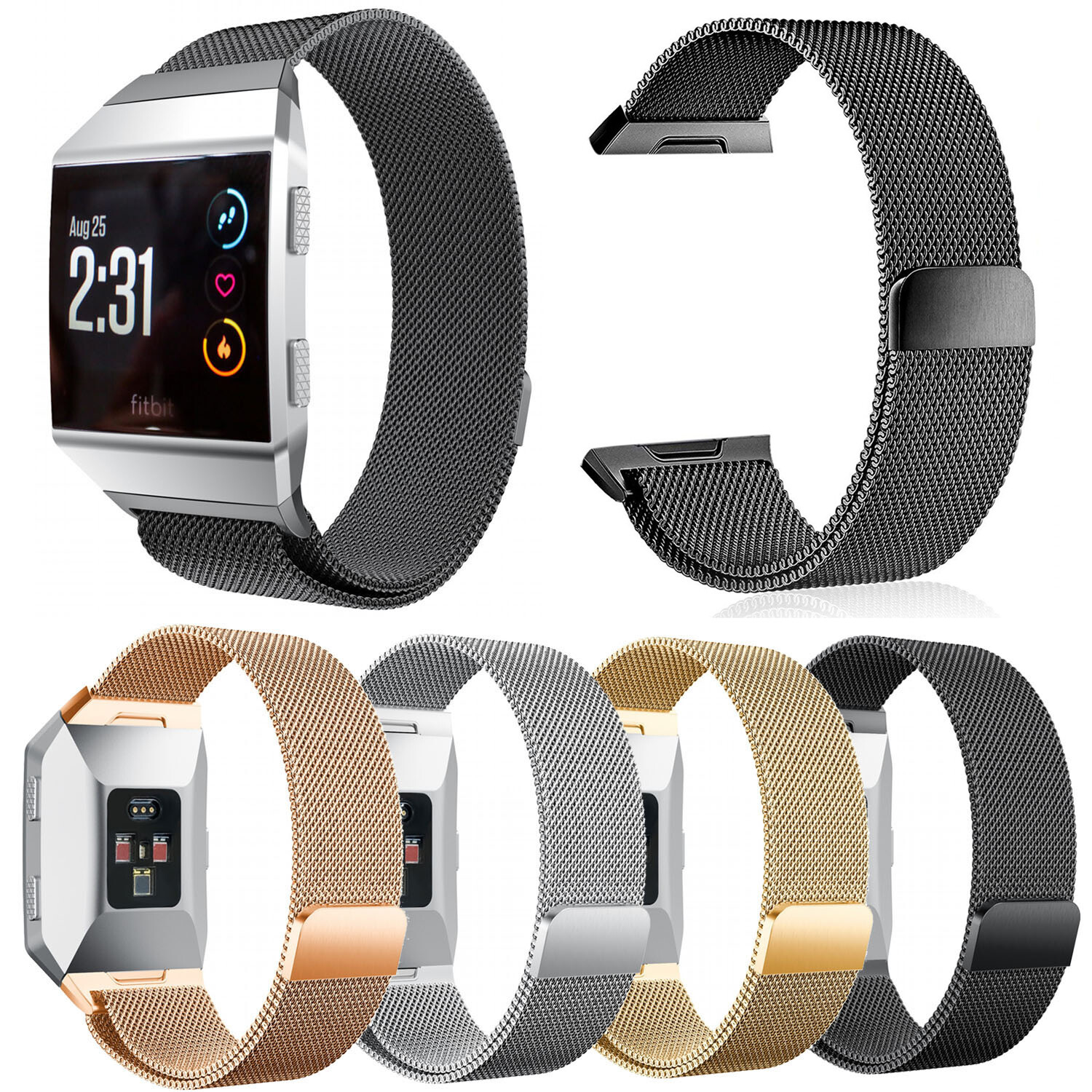 Dây Đai Thép Không Gỉ Tương Thích Với Fitbit Ionic, Dây Đồng Hồ Vòng Lặp Với Khóa Nút Cài Nam Châm Cho Fitbit Ionic Đồng Hồ Thông Minh
