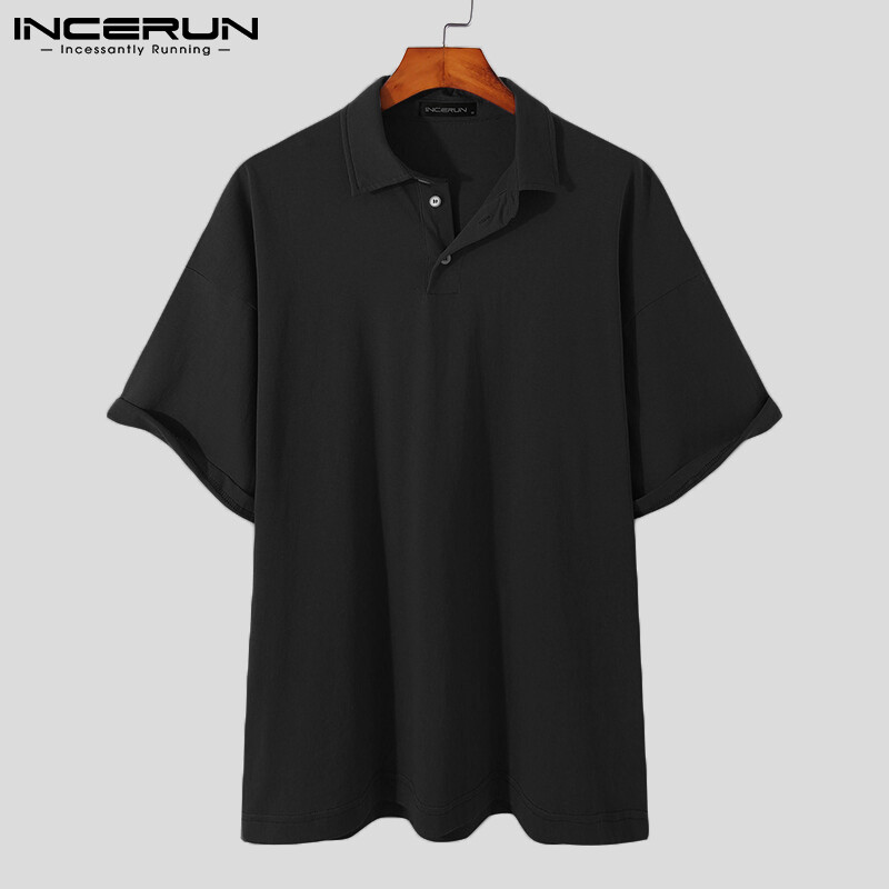 [Miễn Phí Vận Chuyển] Áo Sơ Mi Nam Dáng Rộng Medussa INCERUN Áo Thun Henley Cổ Đứng Tay Ngắn, Áo Công Sở Trơn