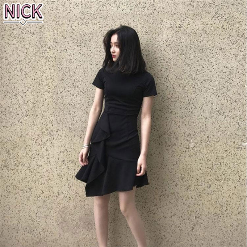 Nick đầm cho nữ váy đuôi cá mỏng và thời trang phong cách hepburn đầm nữ tính đầm nhỏ màu đen
