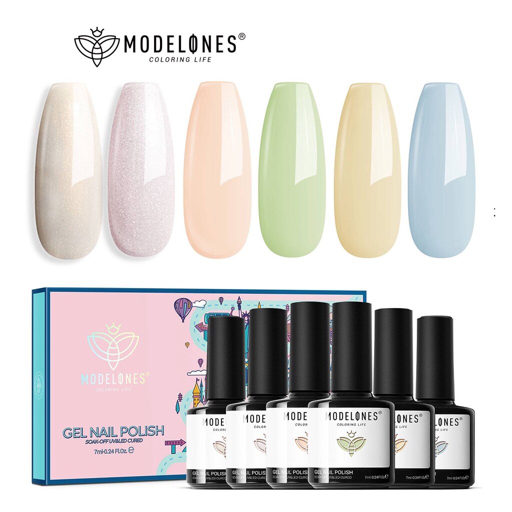 Modelones Gel Nail Polish Set Pastel 6 Colors Gel Polish Set Bright Popular Nail Art Soak Off Nail Polish Gel Kit