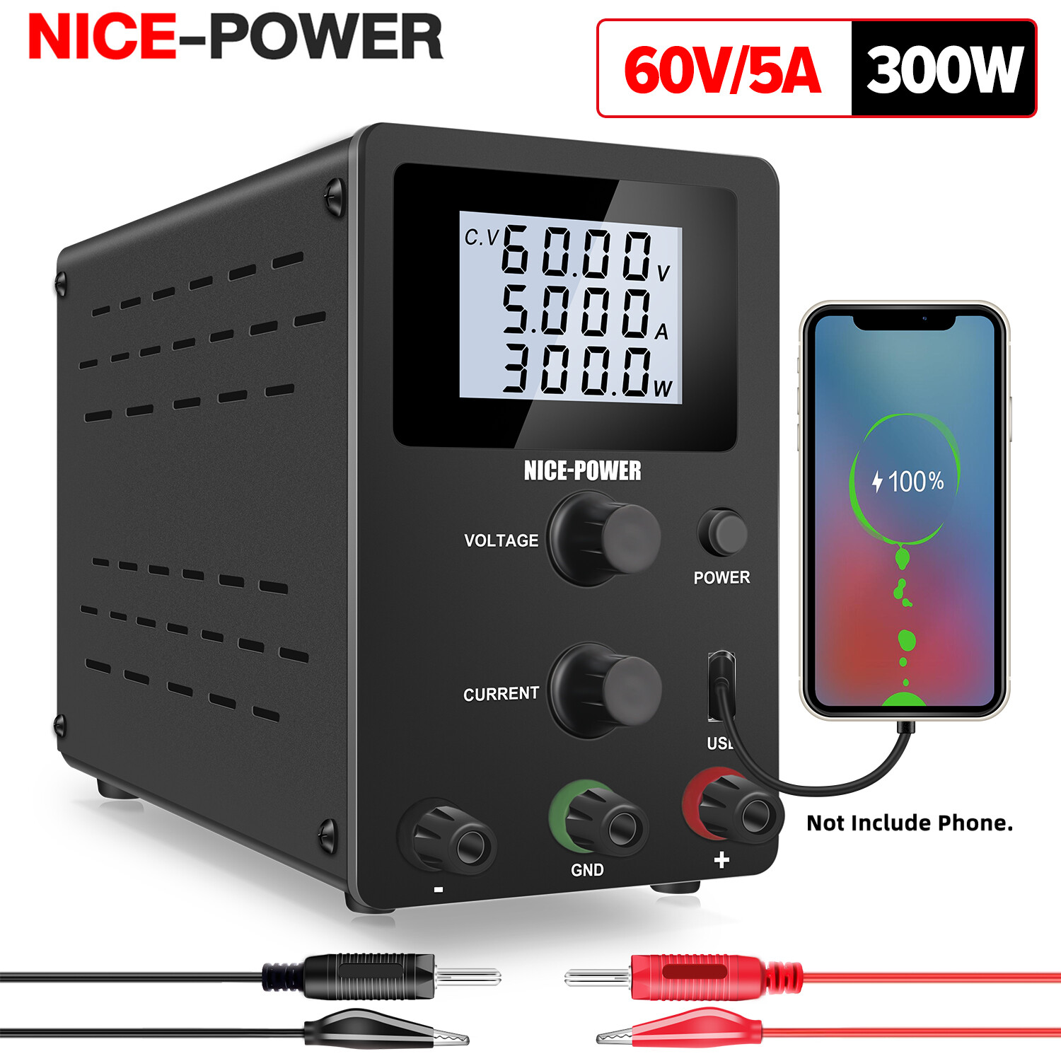 NICE-POWER Bộ Cấp Nguồn USB DC 0-30V 0-10A Bộ Điều Chỉnh Nguồn Điện Áp Cho Ghế Phòng Thí Nghiệm Màn Hình LCD 4 Chữ Số Có Thể Điều Chỉnh Cho Điện Thoại Sửa Chữa R-SPS3010D