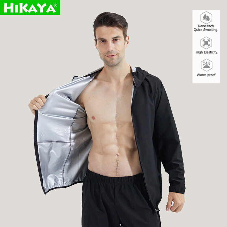 Bộ Đồ Tắm Hơi HIKAYA Cho Nam Thể Dục, Áo Khoác Xông Hơi Tập Luyện, Áo Khoác Tập Gym Nam, Áo Khoác Có Mũ Trùm Đầu Nhanh Đổ Mồ Hôi, Trang Phục Thể Thao Giảm Cân Tập Cơ