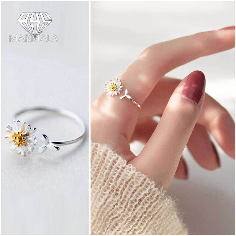 Cincin Nhẫn Kasual Nhẫn Bạc Hoa Cúc Thời Trang Phụ Kiện Trang Sức Nữ Trang Sức MARMALA