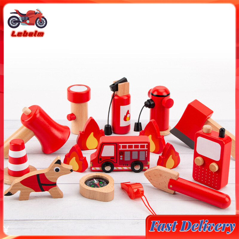 LebalmBộ đồ chơi bằng gỗ lính cứu hỏa trẻ em Quà tặng đồ chơi nhà chơi
