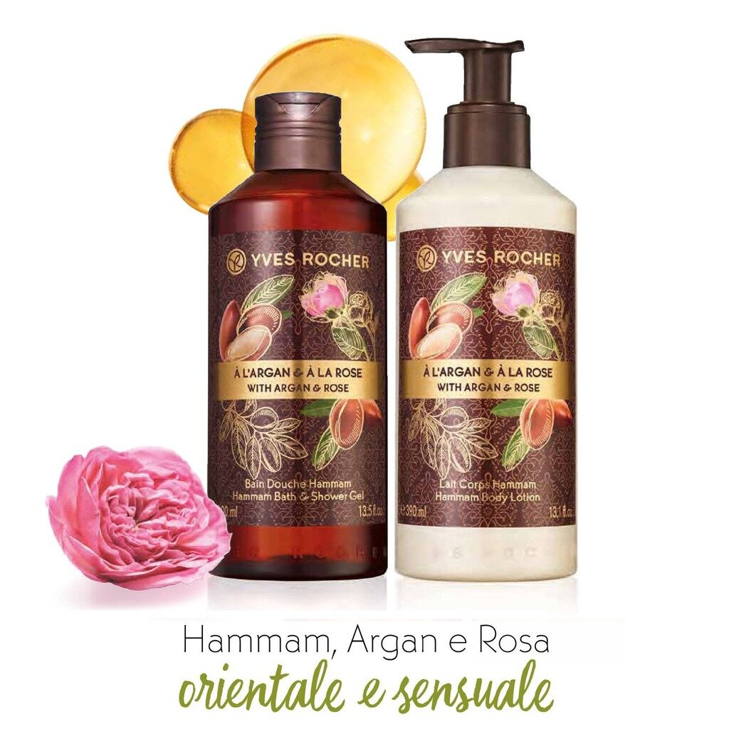 _ gel tắm yves rocher 400ml + dưỡng thể yves rocher 390ml - hương hoa hồng argan rose petals