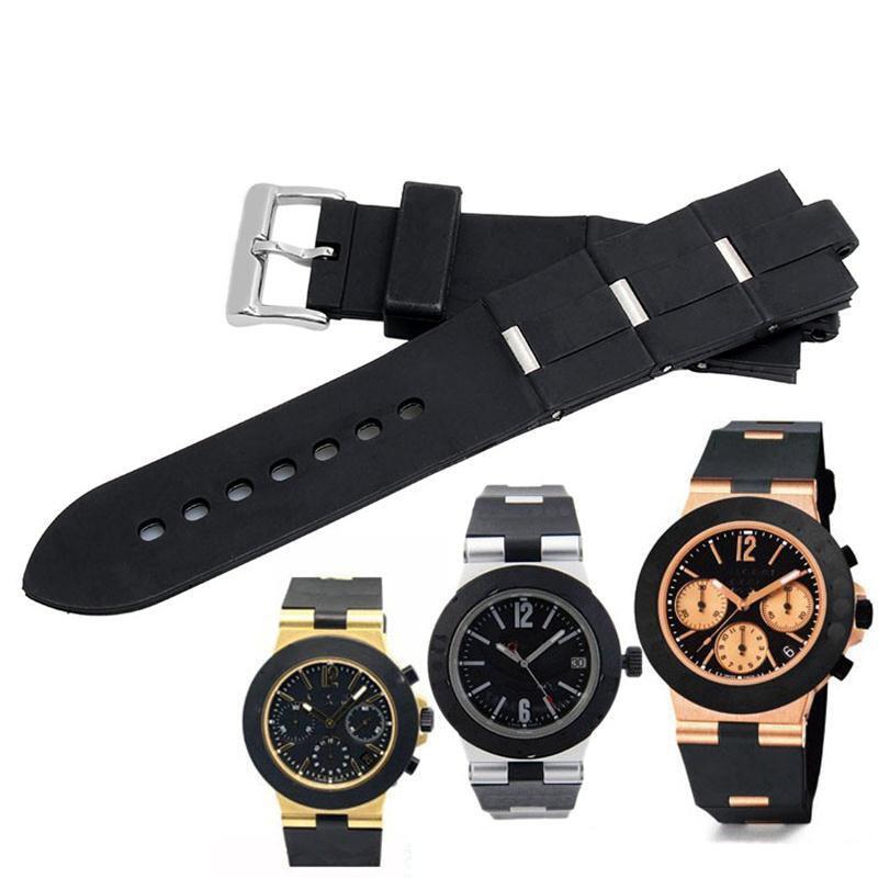 Black Ruer Watch Band For Bvlgari Bulgari Watch Strap 22*8Mm Silicone Convex Belt Soft Women's Wristband Watch Essories