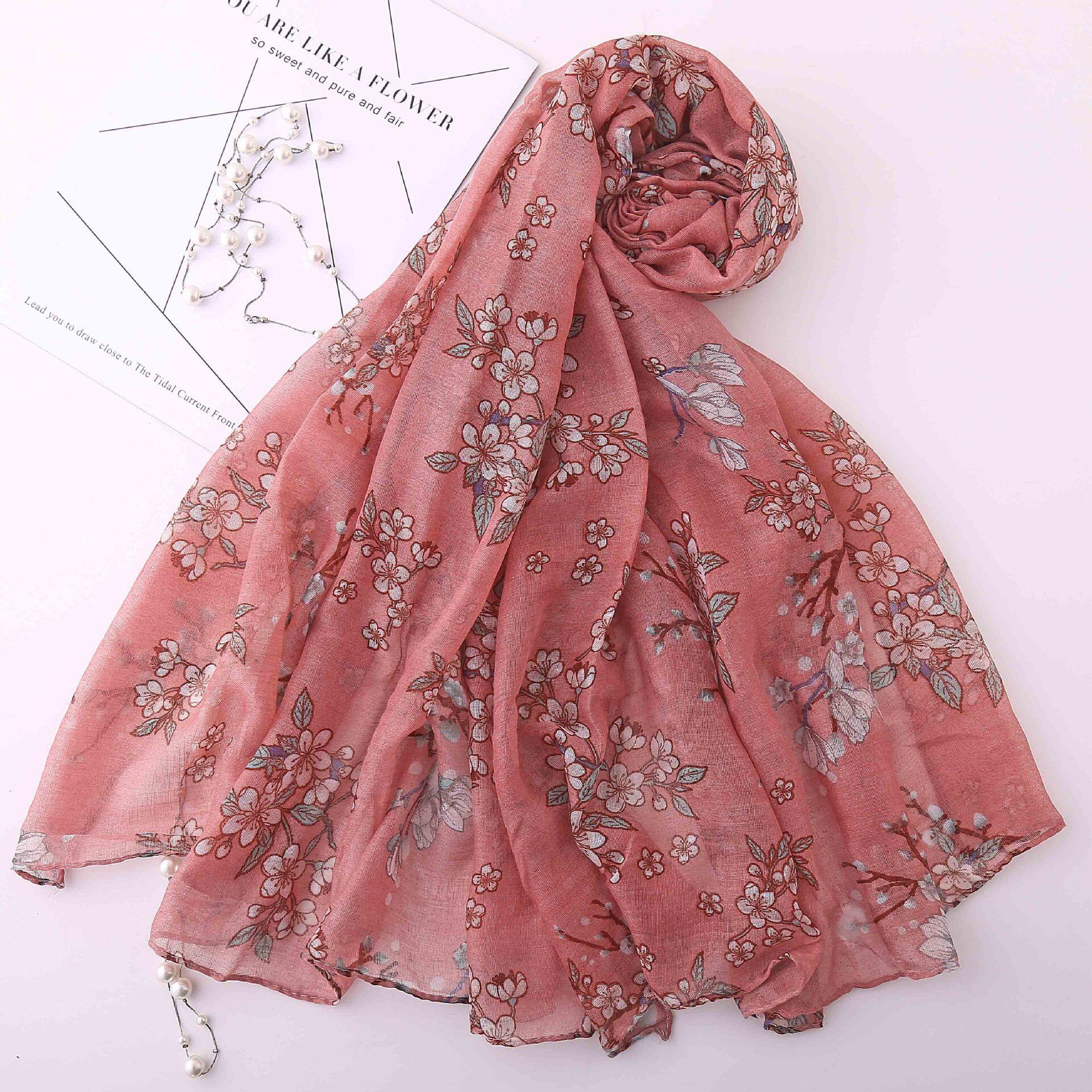 Khăn voan in hoa bằng vải voan cotton khăn xếp hồi giáo cho nữ khăn choàng yếm họa tiết hoa ngọc trai