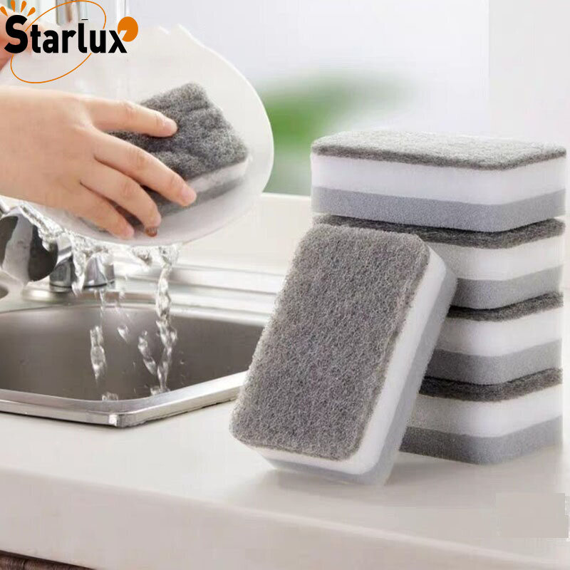 Starlux 5Pcs Double-Sided Lau Chùi Hộ Gia Đình Miếng Cọ Rửa Rửa Chén Bát Cho Nhà Bếp Miếng Bọt Biển Tái Sử Dụng Miếng Bọt Biển Món Ăn Khăn Lau Sạch Mới