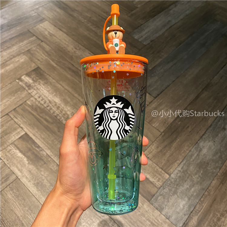 Cốc starbuck cốc ống hút thủy tinh đôi gấu cắm trại 2021 cốc cà phê, cốc sữa, cốc nước nữ thần siêu lớn
