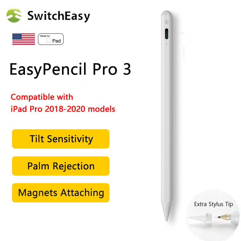 SwitchEasy EasyPencil Pro 3 Stylus Pen for iPad with Tilt Sensitivity Magnets Attaching Palm Rejection Boomdio Active Stylus Pencil No Lag High Precision Compatible with iPad Pro 11&12.9''/iPad 7th Gen/6th Gen/ iPad Mini 5th/iPad Air 3th Gen