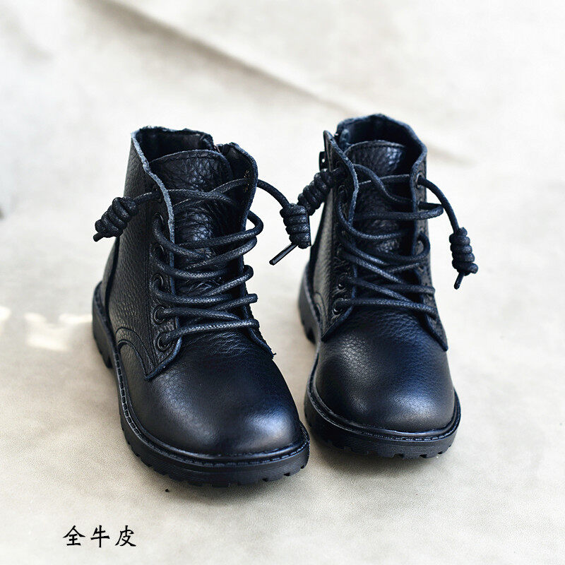 Da thật lớp trên cùng da bò Hàn Quốc cô gái bốt Martin Bốt Cổ Thấp Mùa Đông Boys' bông khởi động Giày dép trẻ em Bốt da 2022xingtai