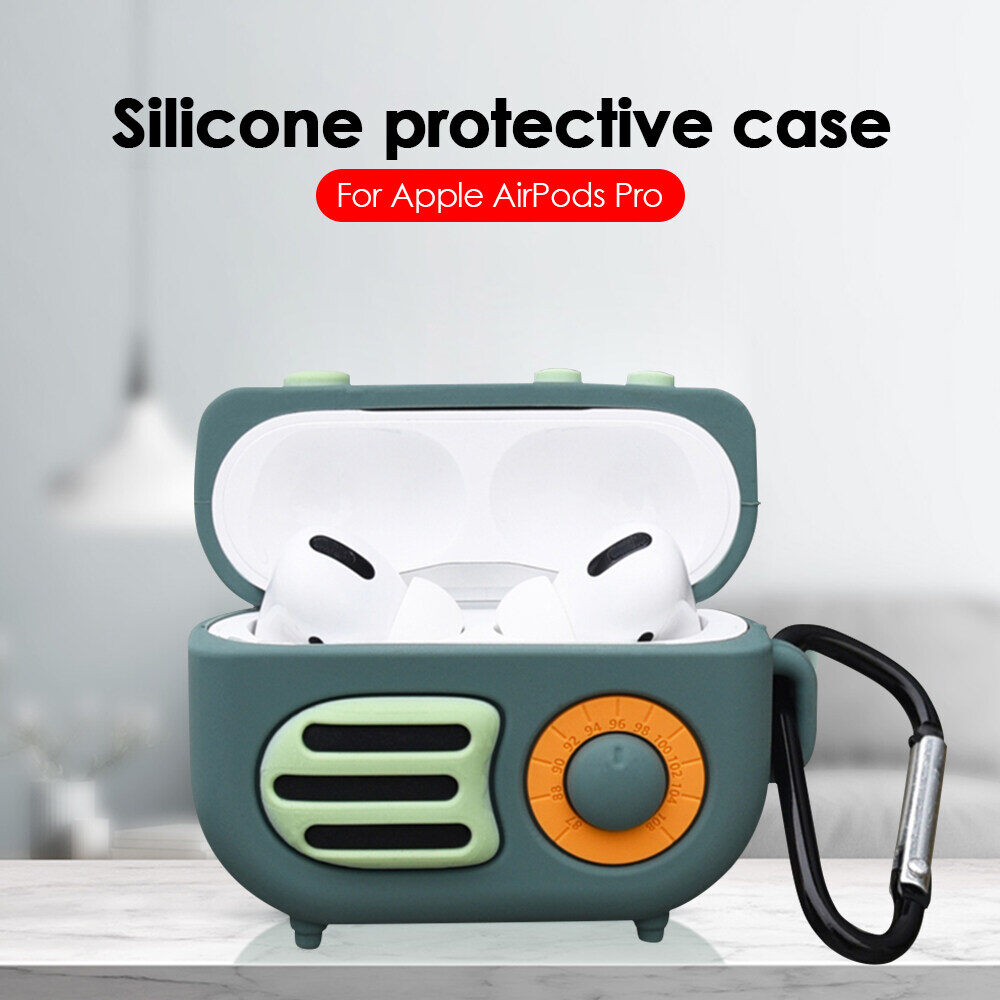 Retro Đài Phát Thanh Trường Hợp Cho AirPods Pro Tai Nghe Sạc Trường Hợp, Túi Silicon Mềm Bảo Vệ Hoạt Hình Dễ Thương Bìa Da